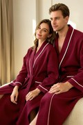 Vaflový župan BURGUND bordový s bielou lemovkou Veľkosť: L/XL