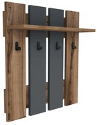 Antracitovosivý/v prírodnej farbe nástenný vešiak v dekore orecha s poličkou Mita – Puqa Design