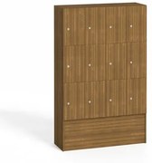 Drevená odkladacia skrinka s úložnými boxami, 12 boxov, 1700 x 1200 x 420 mm, cylindrický zámok, orech