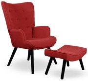 Kreslo ušiak CORDU + taburet — masív, látka, čierna / červená