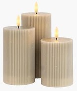 SIRIUS Dobíjacie voskové LED sviečky Smilla, 3ks, sivé