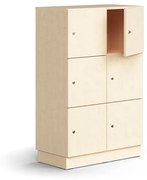 Priehradková skriňa QBUS, 6 uzamykateľných priehradiek, so soklom, 1252x800x420 mm, breza