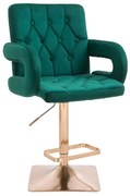 LuxuryForm DESIGN Barová stolička BOSTON VELUR na zlatej hranatej podstave - zelená