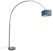 Oblúková lampa čierna zamatový tienidlo modrý so zlatom 50 cm - XXL
