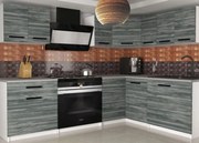 Kuchynská linka Belini 300 cm šedý antracit Glamour Wood s pracovnou doskou Armin2 TOR ARMIN2/2/WT/GW1/0/B1