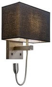 Oceľová nástenná lampa s čiernym tienidlom a čítacím ramenom vrátane LED - Bergamo