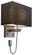 Oceľová nástenná lampa s čiernym tienidlom a čítacím ramenom vrátane LED - Bergamo