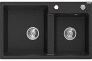 Mexen Tomas, granitový drez 800x500x190 mm, 2-komorový, čierna - strieborná metalíza, 6516802000-73