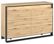 KOMODA MAXIMO DUB ARTISAN / ČIERNA 130 cm LED