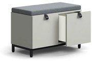 Úložná lavica QBUS, na nožičkách, 584x800x420 mm, čierna, svetlošedá, šedá poduška