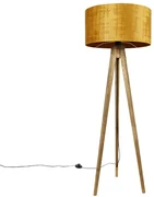 Rustikálny trojnohý vintage drevený so zlatým tienidlom 50 cm - Tripod Classic