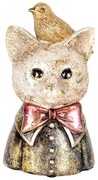 Dekorácia socha busta mačka so zlatým vtáčikom - 11*9*18 cm