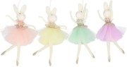 6ks závesná textilná dekorácia králiček vo farebnej sukienke - 10*22 cm