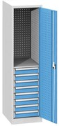 Úzka dielenská zásuvková skriňa na náradie KOVOS, 1 polica, 8 zásuviek, zváraná, 505 x 600 x 1950 mm