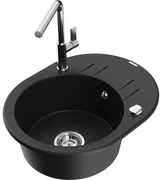 Mexen Kevin, 1-komorový granitový drez 586x458x190 mm a drezová batéria Flora, čierna, 6517-77-670401-00