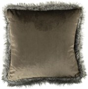 Taupe sametový polštář lemovaný kožešinou Copp - 45 * 45 * 10cm