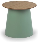 Plastový kávový stolík SETA s drevenou doskou, priemer 49 cm, dub/zelená