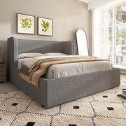 Čalúnená posteľ 160×200 Dvojlôžková hydraulická posteľ šedá matrac