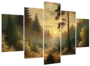 Obraz - Slnko žiariace lesom (150x105 cm)
