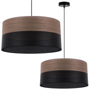 Závesné svietidlo Wood, 1x hnedá orechová dýha/čierne PVC tienidlo, (fi 44cm)
