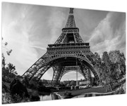 Obraz - Eiffelova veža, čiernobiela (90x60 cm)