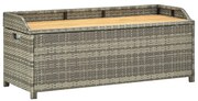 Záhradná úložná lavica 120 cm, polyratan, sivá