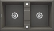 Deante Eridan, granitový drez na dosku 860x500x220 mm B/O, 3,5" + priestorovo úsporný sifón, 2-komorový, antracitová metalíza, ZQE_T203