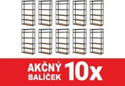 Akcia 10x Regál 220x120x50 cm lakovaný 6-policový, nosnosť 1050 kg - čierny