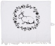 Biely froté kuchynský uterák s králikom - 40*66 cm