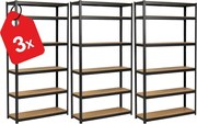 Akcia 3x Regál 220x90x50 cm lakovaný 6-policový, nosnosť 1050 kg - čierny