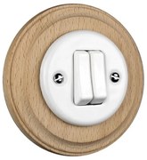 Elhard Okrúhly keramický vypínač s kolískou č.5, biely / svetlé drevo - kompletný KV5005WN