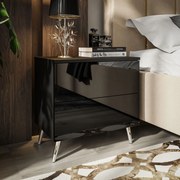 NOČNÝ STOLÍK SANTINO ČIERNÝ LESK + CHRÓMOVÉ NOŽIČKY + LED