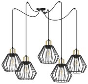 Závesné svietidlo Nuvola Spider 5, 5x čierne drôtené tienidlo, g