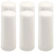 Sada stĺpových sviečok, 20 cm, Ø 7,5 cm, biela, 6 ks