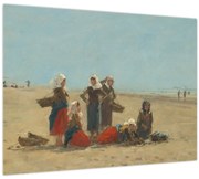 Sklenený obraz - Eugène Boudin, Women on the Beach at Berck, reprodukcia (70x50 cm)