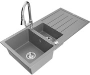 Mexen Andres, 1,5-komorový granitový drez 1000x500x200 mm a drezová batéria Elia, šedá, 6515-71-670101-00