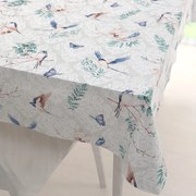 Biante Bavlnený obdĺžnikový obrus Sandra SA-471 Lastovičky s motýlikmi na svetlo sivom ornamente 50x100 cm