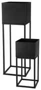 KOVOVÝ KVETINÁČ SO STOJANOM PLAIN SADA 2KS 58X19 CM+37X16 CM ČIERNA