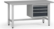 Výškovo nastaviteľný dielenský stôl G5, 1500 x 750 x 800-1000 mm, 1x kontajner, 3 zásuvky, grafit
