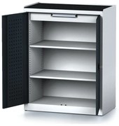 Alfa 3 Policová dielenská skriňa 2-dverová MECHANIC, 2 police, 1 zásuvka, 920 x 500 x 1170 mm, antracitové dvere