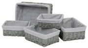 Súprava prútených košov s látkou Sivá bodka, 5 ks, 5 veľkosti, 48 x 18 x 37 cm
