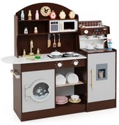 Detská kuchynka s 27 doplnkami Hracia kuchynka Drevená s mikrovlnnou rúrou hnedá
