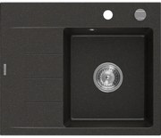 Mexen Ben, 1-komorový granitový drez 600x500x190 mm, pravý + chrómový sifón, čierna-zlatá metalíza, 6523605000-75