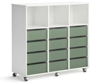 Úložná skriňa CASPER, 12 zásuviek, 3 priehradky, biela, tmavozelená