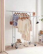 Kovový stojan na oblečenie, rozťahovateľný, strieborný, 160x129x55cm