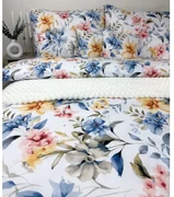 Obliečky Toscania 200x220 / 2×70x90 cm – 100% bavlna, kvetinový vzor, biely podklad s oranžovými, modrými a ružovými detailmi, zips