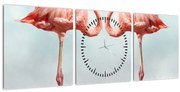 Obraz dvoch plameniakov (s hodinami) (90x30 cm)