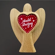 AMADEA Drevený anjel s vkladom - srdiečko s textom Anjel strážny, masívne drevo, výška 11 cm, český výrobok