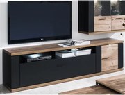 Široká TV skrinka Boston, čierna/dub ribbeck, s osvetlením%