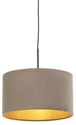 Závesná lampa s velúrovým tienidlom taupe so zlatom 35 cm - Combi